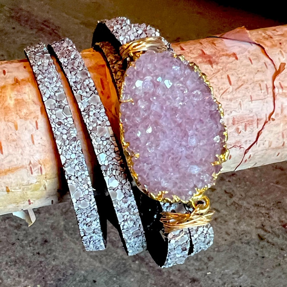 Handmade leather wrap bracelet with magnetic clasp.